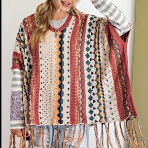 Easel bohemian poncho style pullover top sZ medium